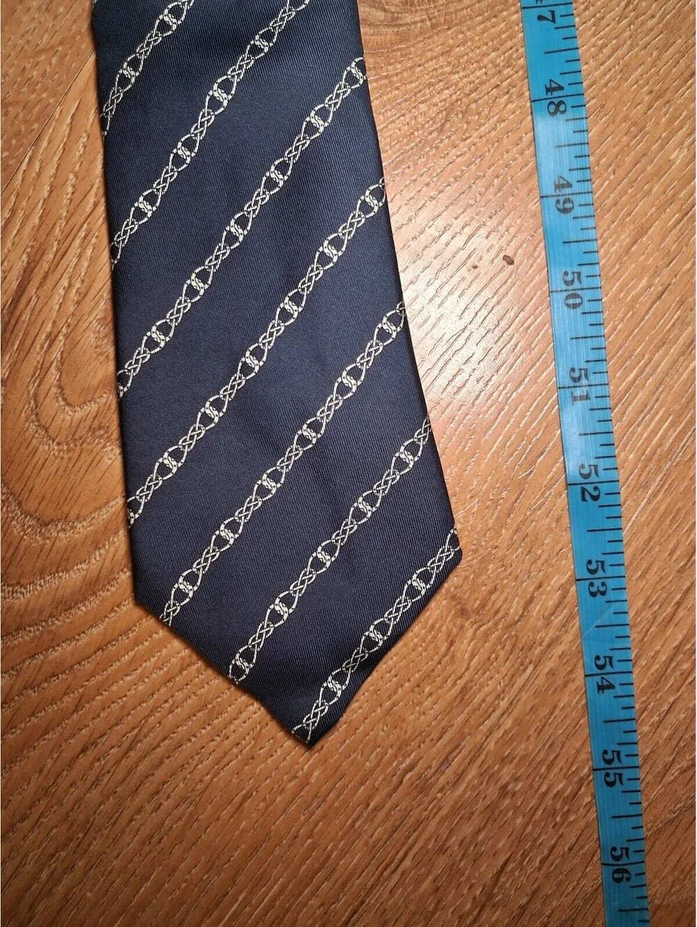 VINTAGE Hermes Silk Tie Navy Horse Chain Links Equestrian